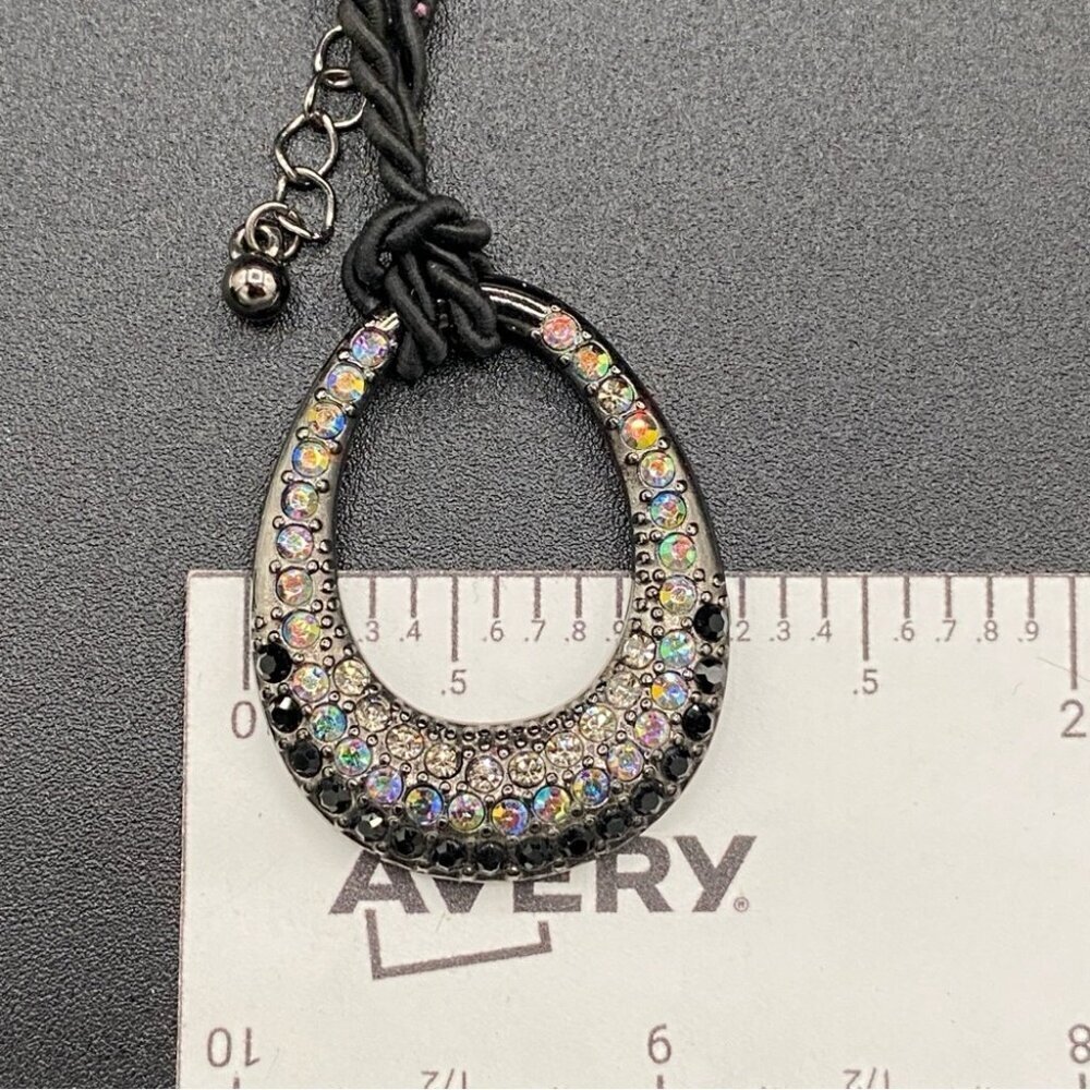 Lia Sophia Retired Black Cord Necklace w/ Sparkly Crystal Teardrop Oval Pendant - Picture 12 of 16